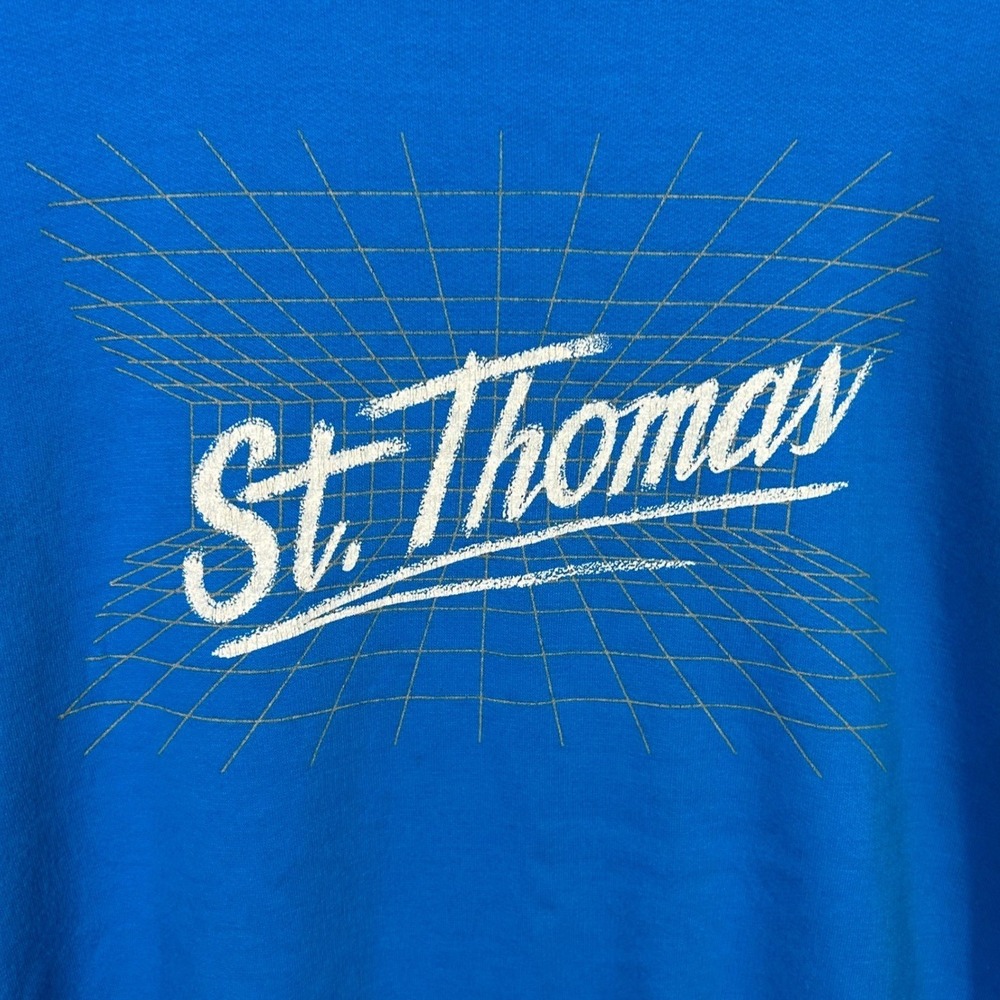 Rare Vintage St. Thomas Sleeveless Sweatshirt Top Blue 80s Skater Style Side Zip